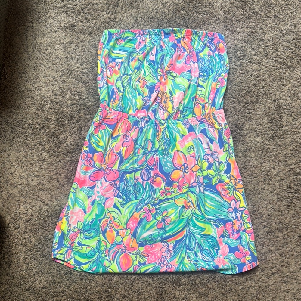 Lilly Pulitzer Strapless Blue Pink Mini Sundress